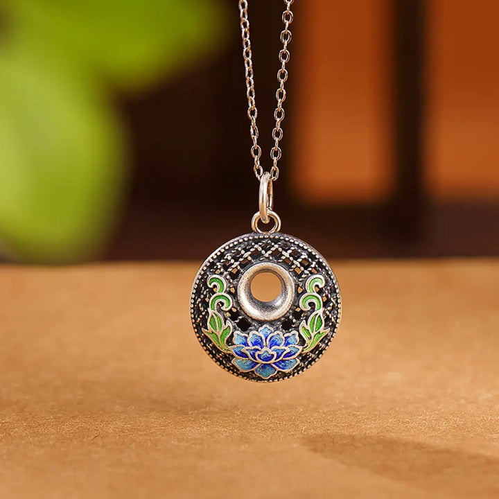 Buddha Stones 999 Sterling Silver Koi Fish Fu Character Lotus Peace Buckle Wealth Necklace Pendant - BWOOOH - Lotus