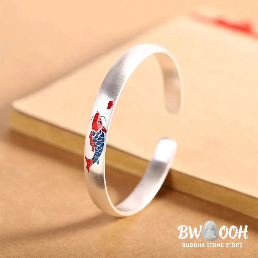 Buddha Stones 999 Sterling Silver Koi Fish Luck Cuff Bracelet Bangle - BWOOOH - Koi Fish(Luck♥Prosperity) - Bracelet