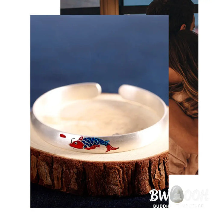 Buddha Stones 999 Sterling Silver Koi Fish Luck Cuff Bracelet Bangle - BWOOOH - Koi Fish(Luck♥Prosperity) - Bracelet