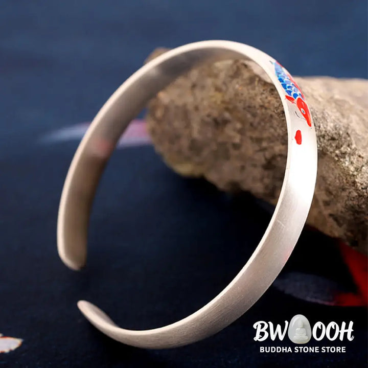 Buddha Stones 999 Sterling Silver Koi Fish Luck Cuff Bracelet Bangle - BWOOOH - Koi Fish(Luck♥Prosperity) - Bracelet