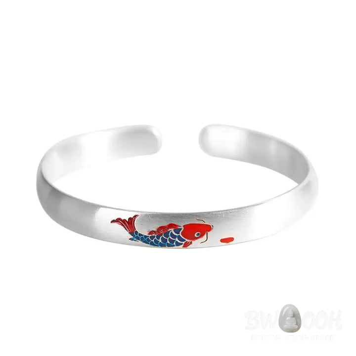 Buddha Stones 999 Sterling Silver Koi Fish Luck Cuff Bracelet Bangle - BWOOOH - Koi Fish(Luck♥Prosperity) - Bracelet