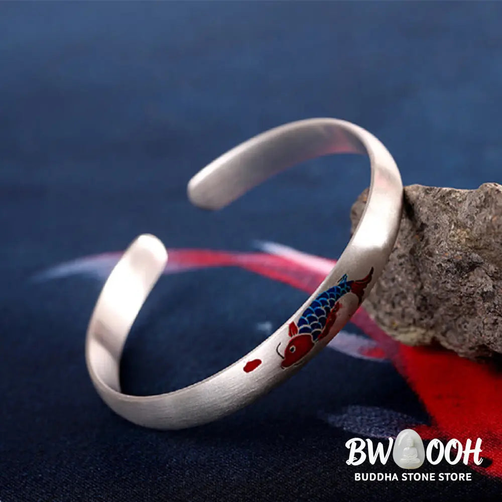 Buddha Stones 999 Sterling Silver Koi Fish Luck Cuff Bracelet Bangle - BWOOOH - Koi Fish(Luck♥Prosperity) - Bracelet