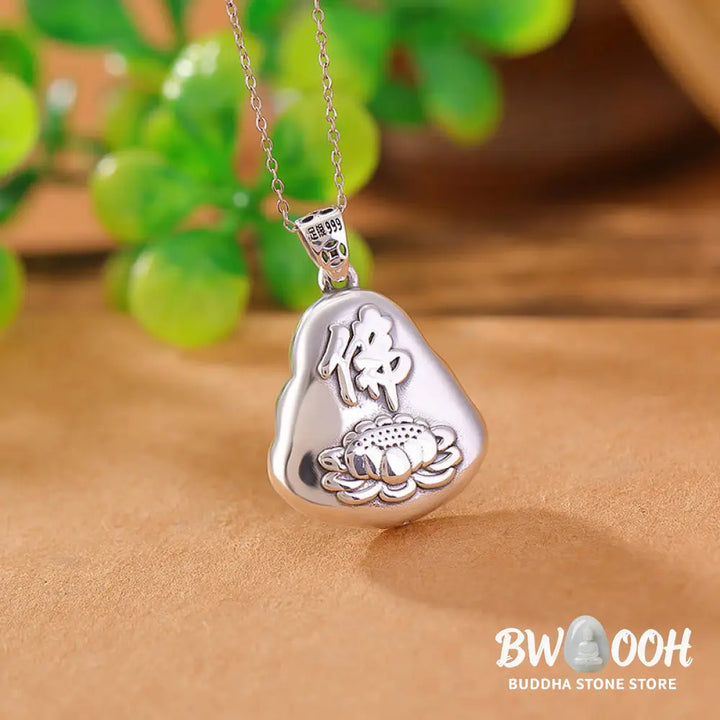 Buddha Stones 999 Sterling Silver Laughing Buddha Cyan Jade Lotus Success Necklace Chain Pendant - BWOOOH - Cyan