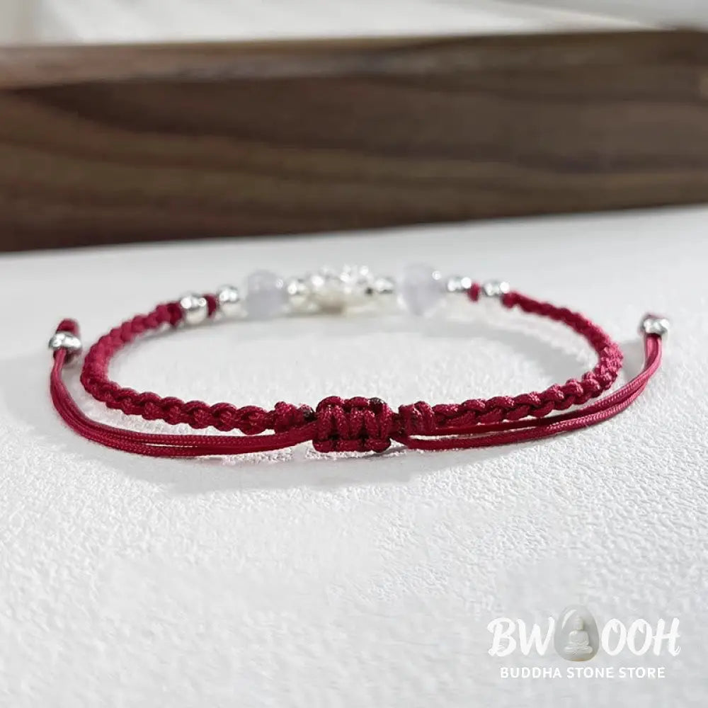 Buddha Stones 999 Sterling Silver Lotus Design Cat’s Eye Bead Protection String Bracelet - BWOOOH - Bracelet