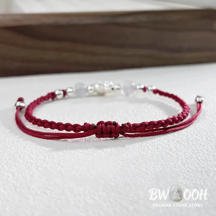 Buddha Stones 999 Sterling Silver Lotus Design Cat’s Eye Bead Protection String Bracelet - BWOOOH - Bracelet