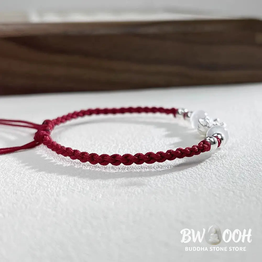 Buddha Stones 999 Sterling Silver Lotus Design Cat’s Eye Bead Protection String Bracelet - BWOOOH - Bracelet