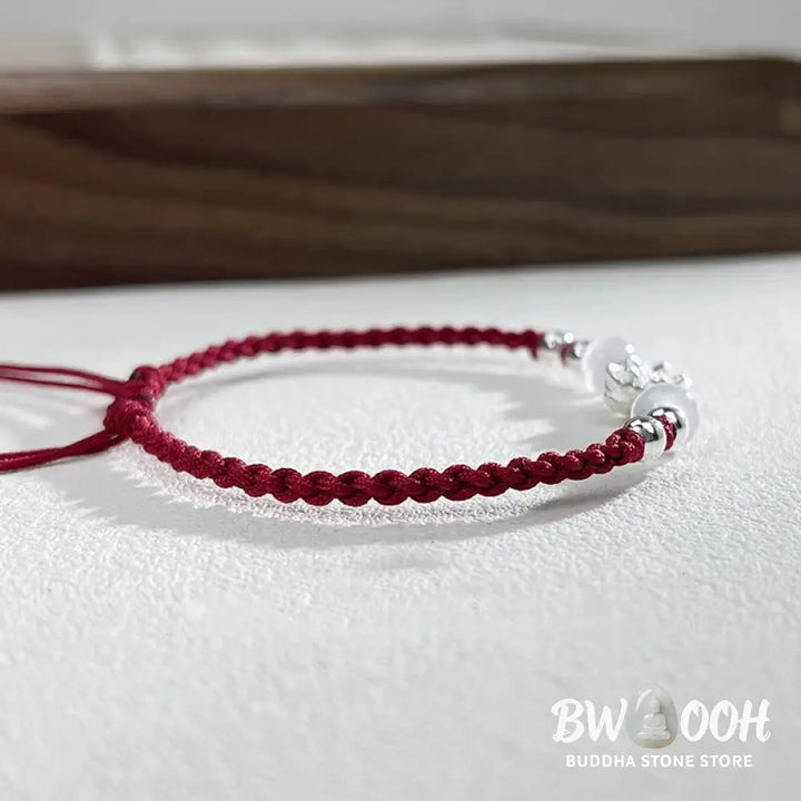 Buddha Stones 999 Sterling Silver Lotus Design Cat’s Eye Bead Protection String Bracelet - BWOOOH - Bracelet