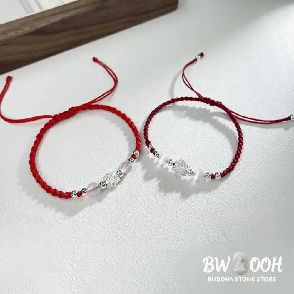 Buddha Stones 999 Sterling Silver Lotus Design Cat’s Eye Bead Protection String Bracelet - BWOOOH - Bracelet