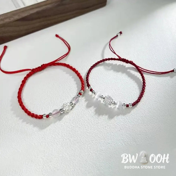 Buddha Stones 999 Sterling Silver Lotus Design Cat’s Eye Bead Protection String Bracelet - BWOOOH - Bracelet