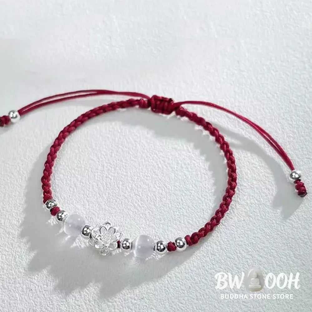 Buddha Stones 999 Sterling Silver Lotus Design Cat’s Eye Bead Protection String Bracelet - BWOOOH - Bracelet