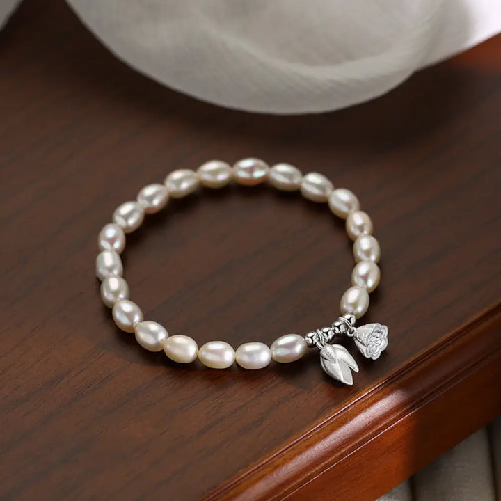 BWOOOH 999 Sterling Silver Lotus Flower Pod Natural Pearl Healing Bracelet - BWOOOH - 14-16cm - Bracelet