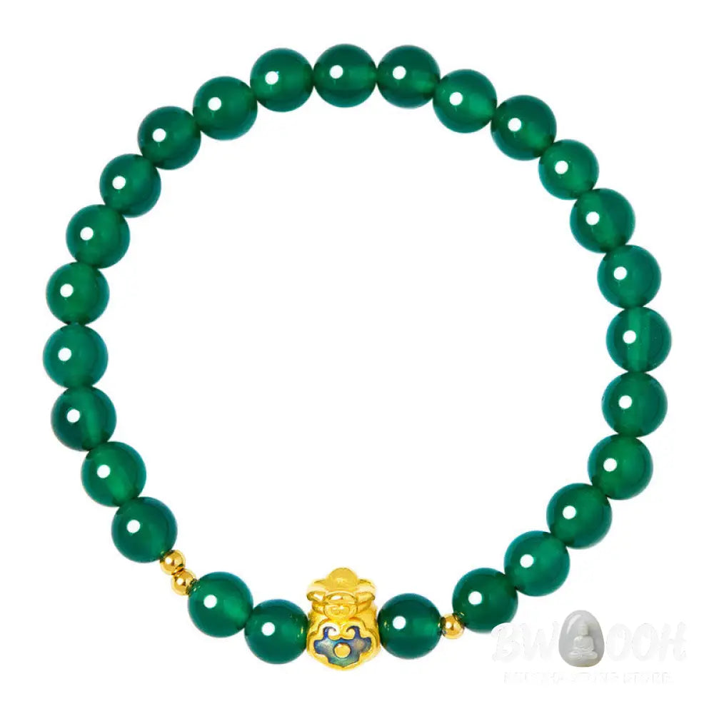 Buddha Stones 999 Sterling Silver Lucky Bag Green Chalcedony Calm Bracelet - Green Chalcedony (Wrist