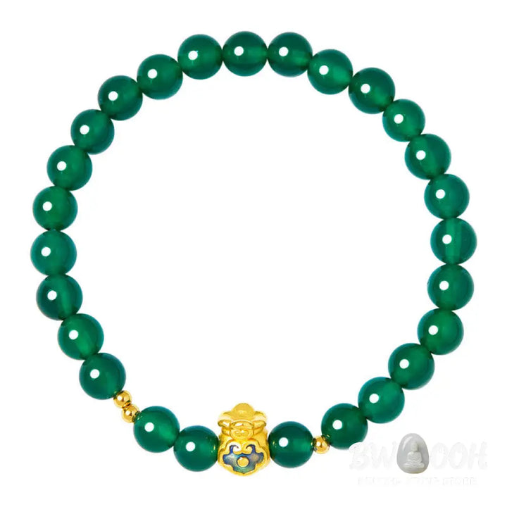 Buddha Stones 999 Sterling Silver Lucky Bag Green Chalcedony Calm Bracelet - Green Chalcedony (Wrist