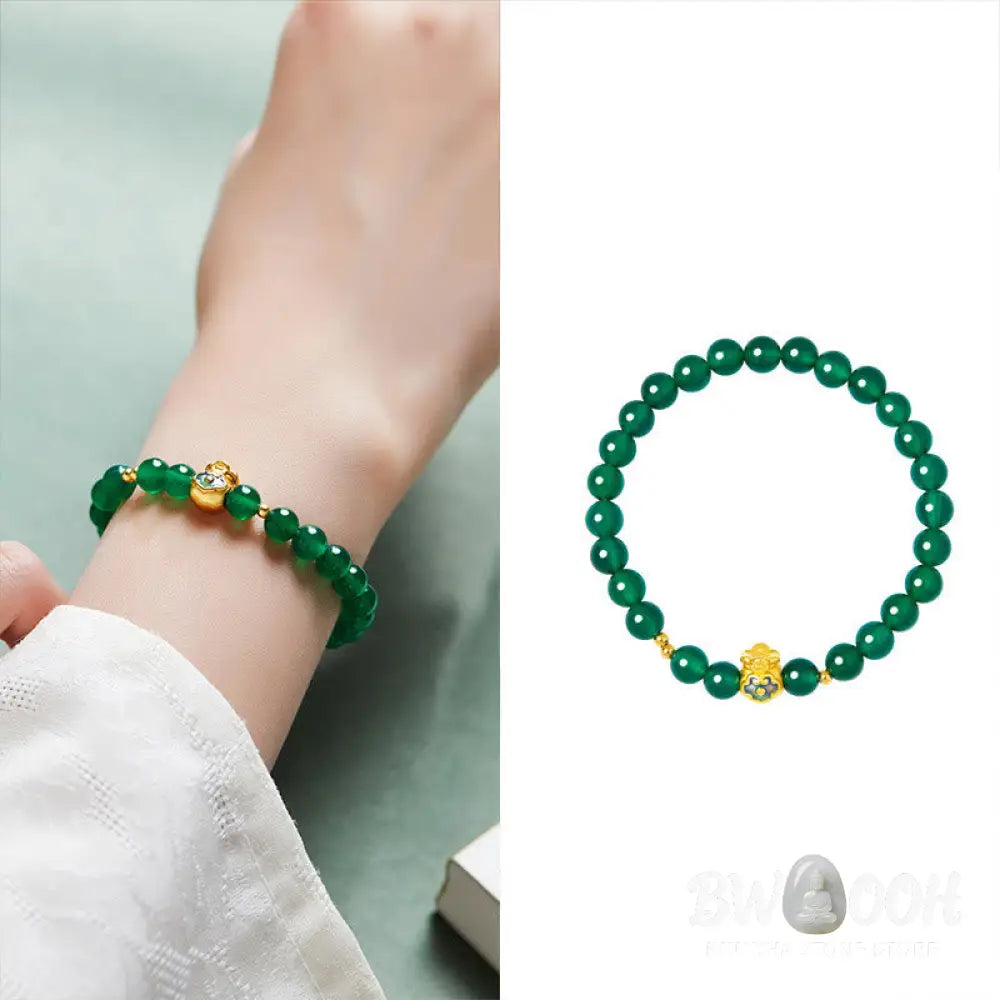 Buddha Stones 999 Sterling Silver Lucky Bag Green Chalcedony Calm Bracelet - Green Chalcedony (Wrist