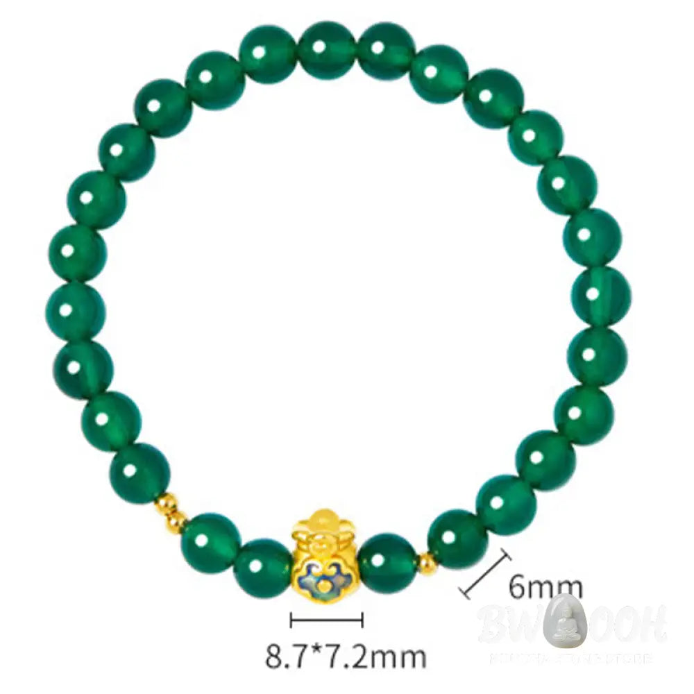 Buddha Stones 999 Sterling Silver Lucky Bag Green Chalcedony Calm Bracelet - Green Chalcedony (Wrist