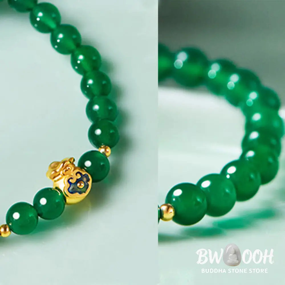 Buddha Stones 999 Sterling Silver Lucky Bag Green Chalcedony Calm Bracelet - Green Chalcedony (Wrist