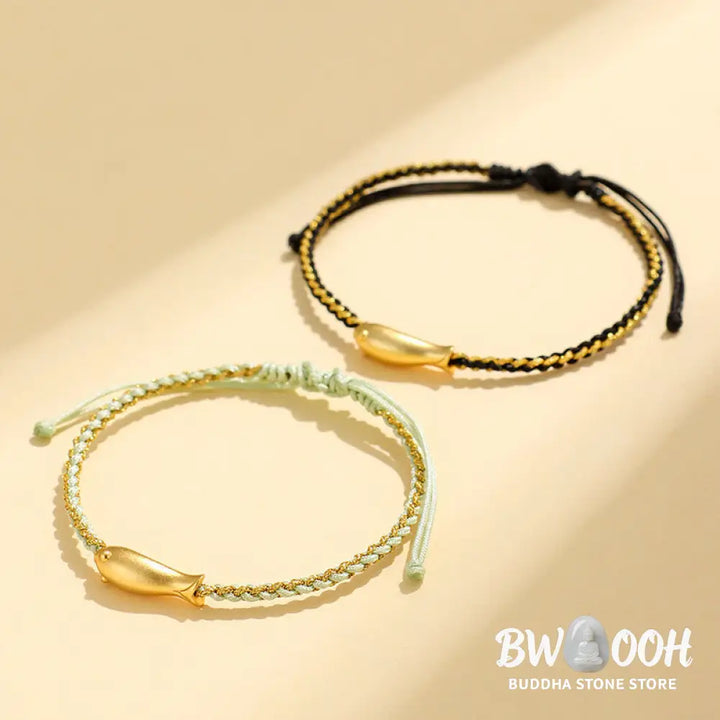 Buddha Stones 999 Sterling Silver Lucky Koi Fish Protection Rope Bracelet - Bracelet