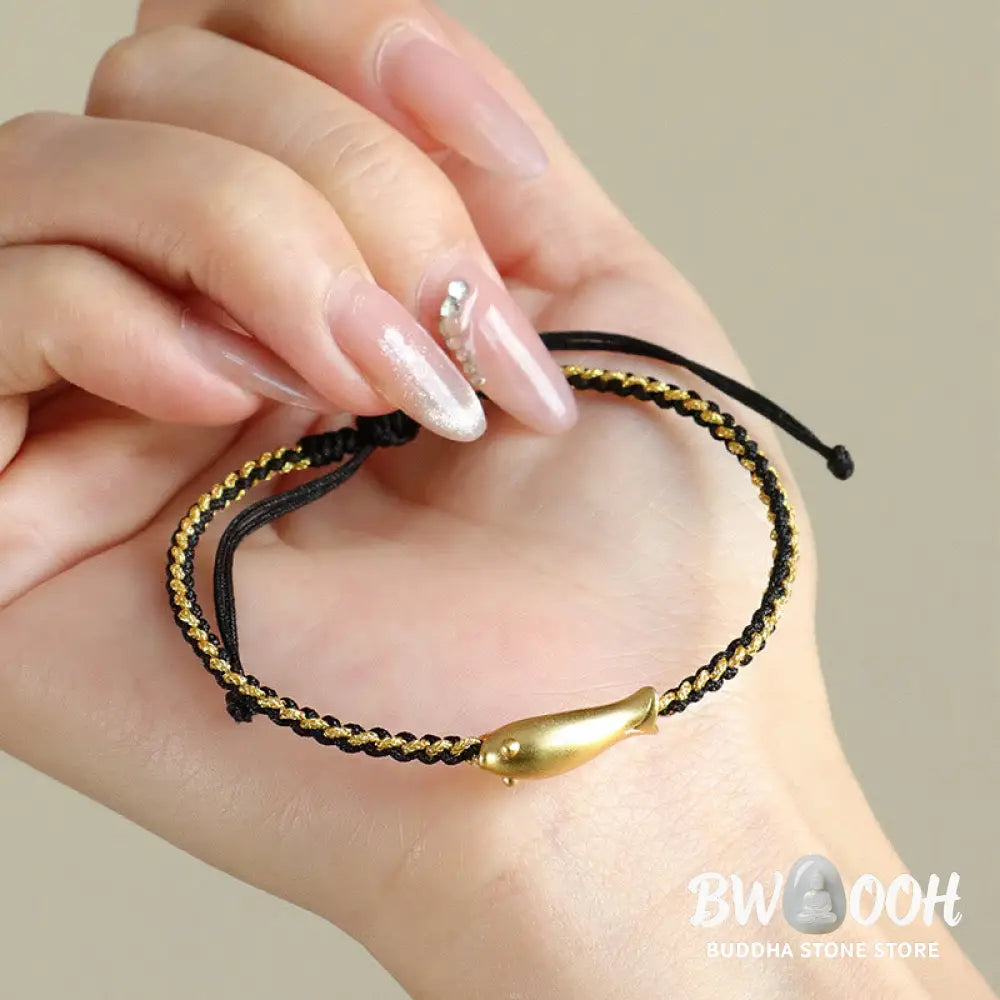 Buddha Stones 999 Sterling Silver Lucky Koi Fish Protection Rope Bracelet - Bracelet