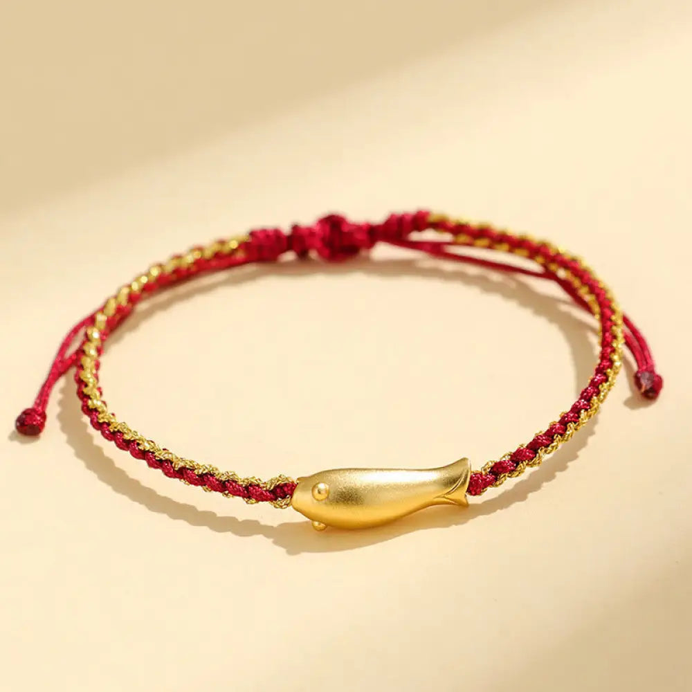 Buddha Stones 999 Sterling Silver Lucky Koi Fish Protection Rope Bracelet - Dark Red Rope(Wrist Circumference: 15-19cm)