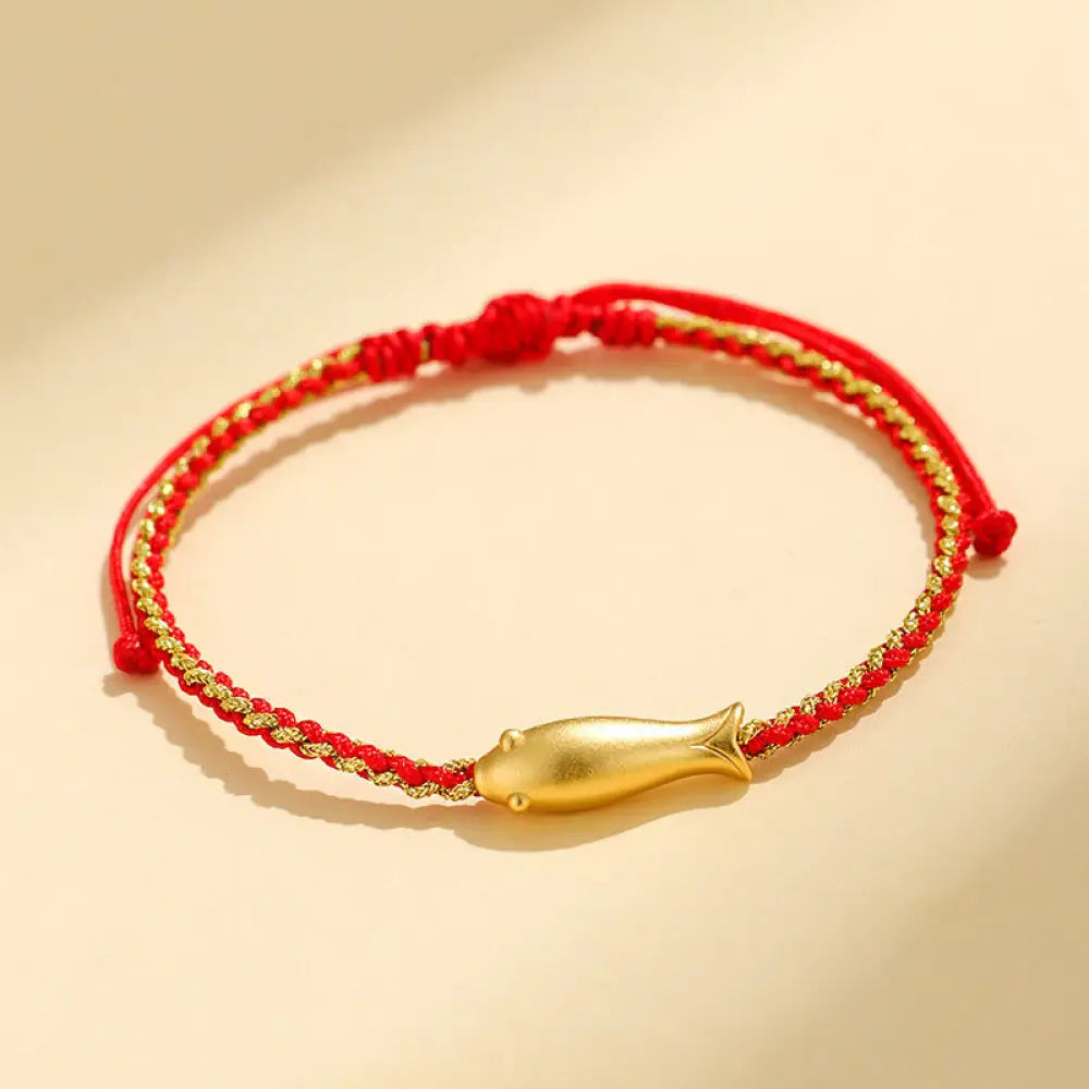 Buddha Stones 999 Sterling Silver Lucky Koi Fish Protection Rope Bracelet - Red Rope(Wrist Circumference: 15-19cm)