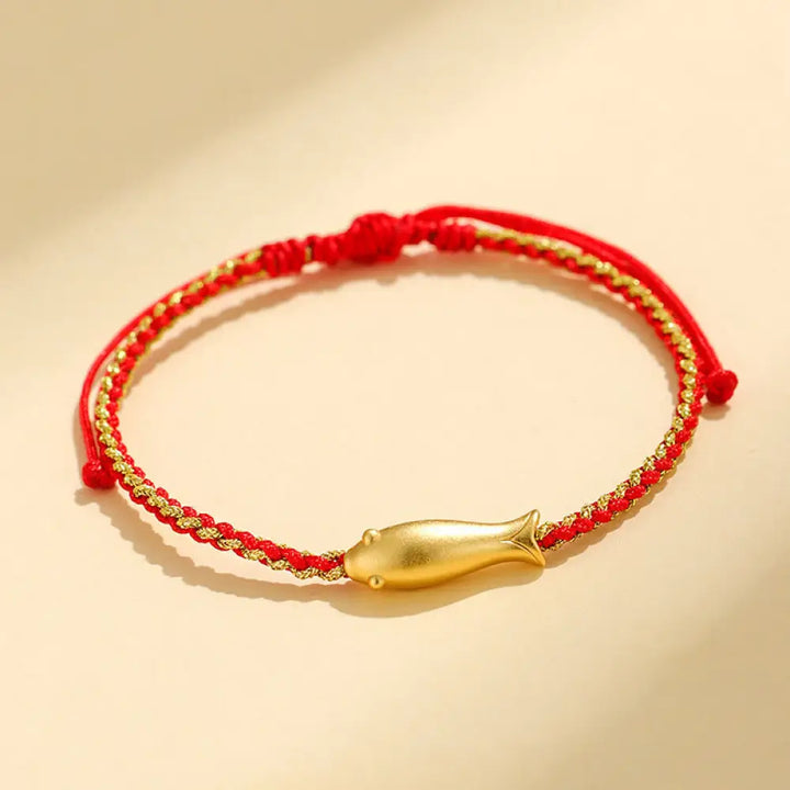 Buddha Stones 999 Sterling Silver Lucky Koi Fish Protection Rope Bracelet - Red Rope(Wrist Circumference: 15-19cm)