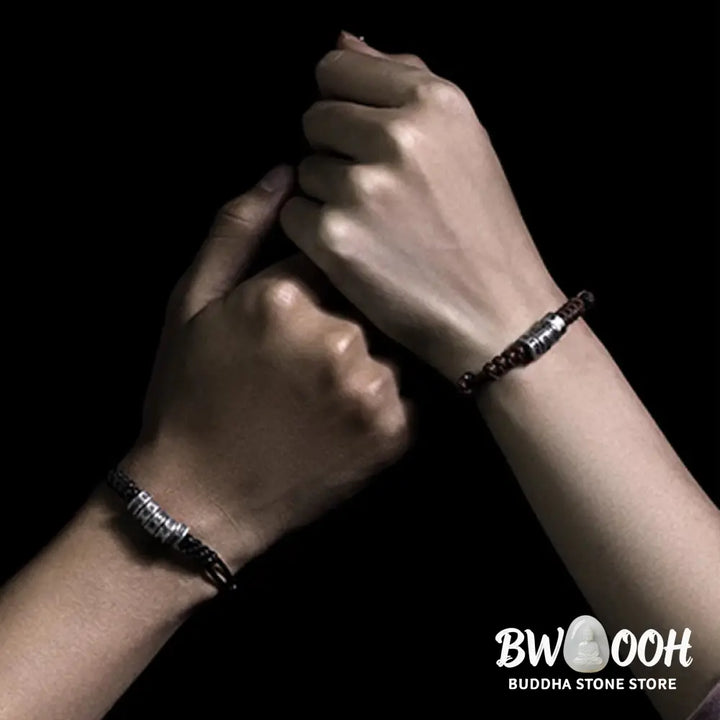 Buddha Stones 999 Sterling Silver Morse Code Wax Rope Blessing Bracelet - BWOOOH - Bracelet