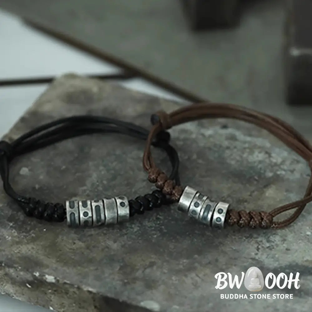 Buddha Stones 999 Sterling Silver Morse Code Wax Rope Blessing Bracelet - BWOOOH - Bracelet