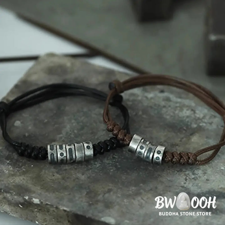 Buddha Stones 999 Sterling Silver Morse Code Wax Rope Blessing Bracelet - BWOOOH - Bracelet