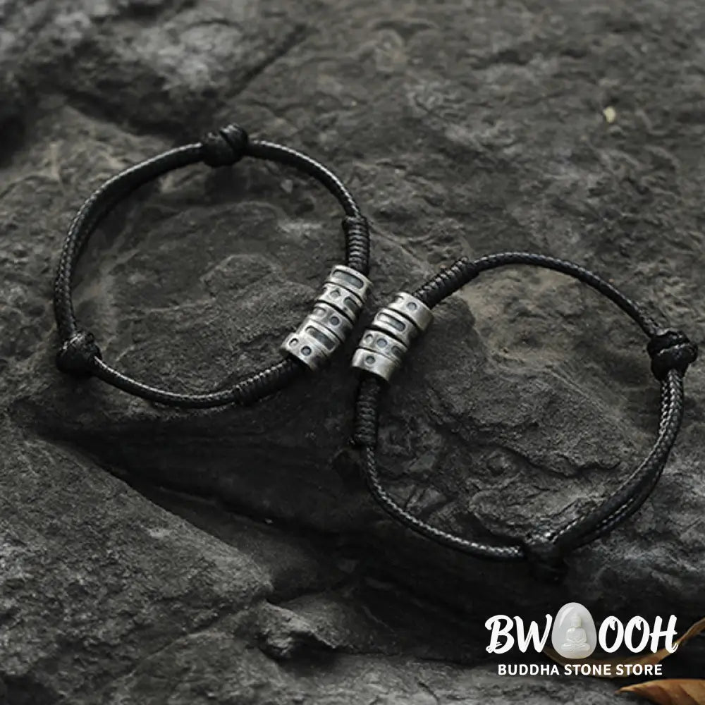 Buddha Stones 999 Sterling Silver Morse Code Wax Rope Blessing Bracelet - BWOOOH - Bracelet