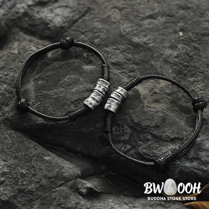 Buddha Stones 999 Sterling Silver Morse Code Wax Rope Blessing Bracelet - BWOOOH - Bracelet