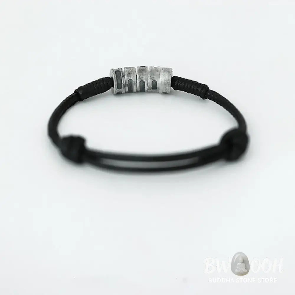Buddha Stones 999 Sterling Silver Morse Code Wax Rope Blessing Bracelet - BWOOOH - Bracelet
