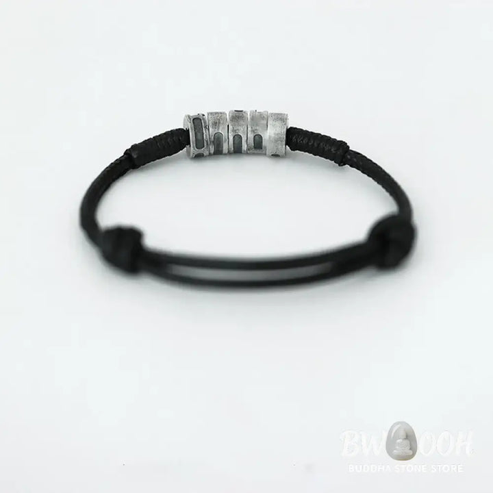 Buddha Stones 999 Sterling Silver Morse Code Wax Rope Blessing Bracelet - BWOOOH - Bracelet