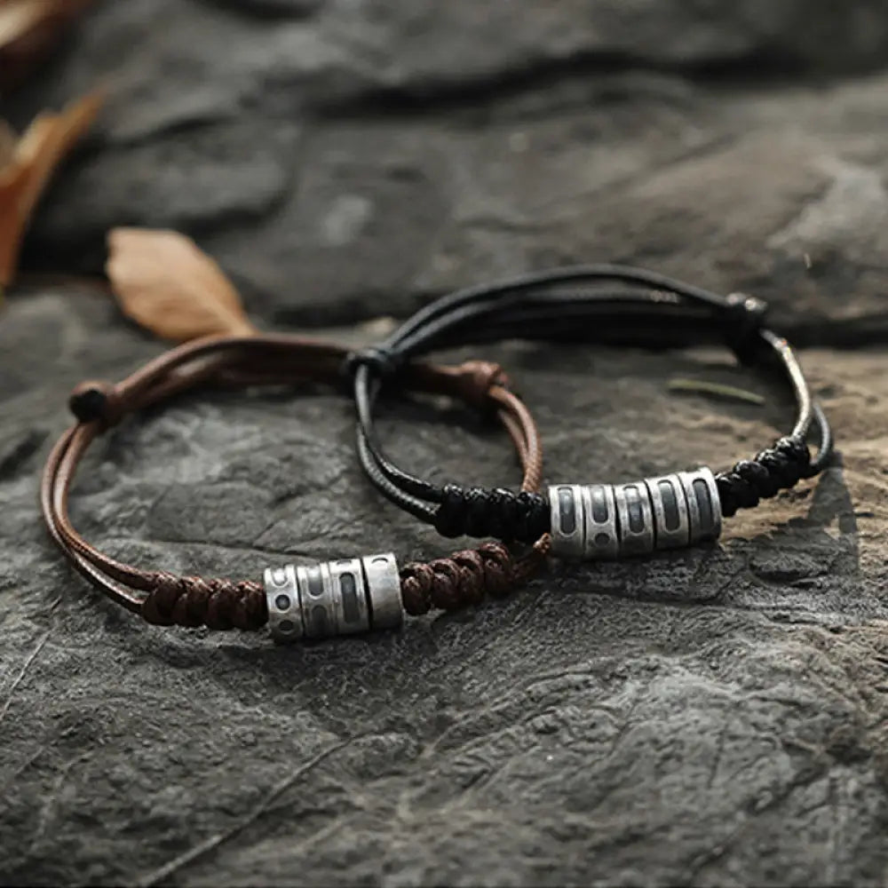 BWOOOH 999 Sterling Silver Morse Code Wax Rope Blessing Bracelet - BWOOOH - Bracelet