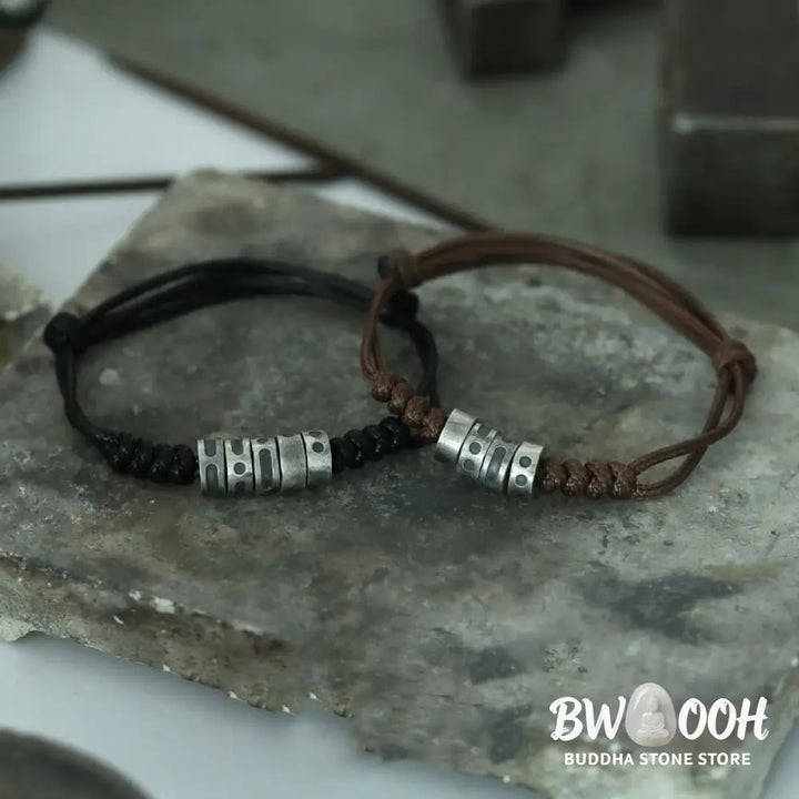 Buddha Stones 999 Sterling Silver Morse Code Wax Rope Blessing Bracelet - BWOOOH - Bracelet
