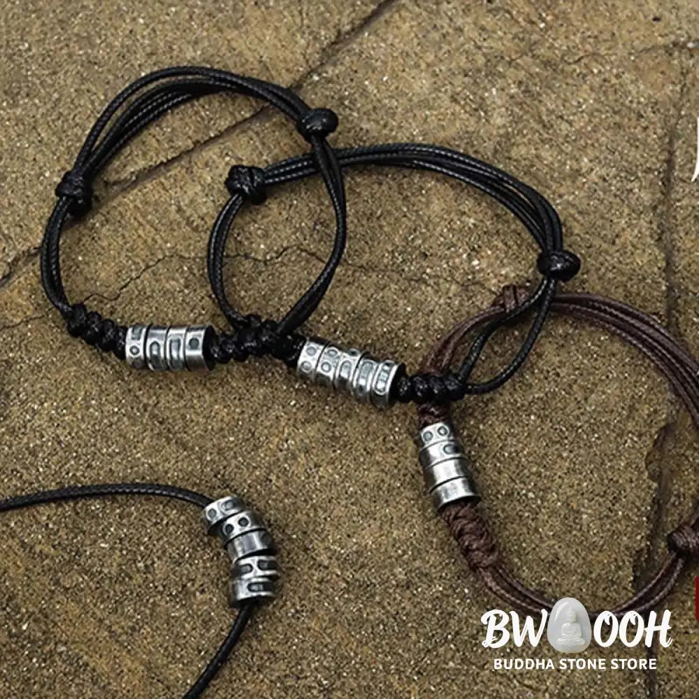 Buddha Stones 999 Sterling Silver Morse Code Wax Rope Blessing Bracelet - BWOOOH - Bracelet