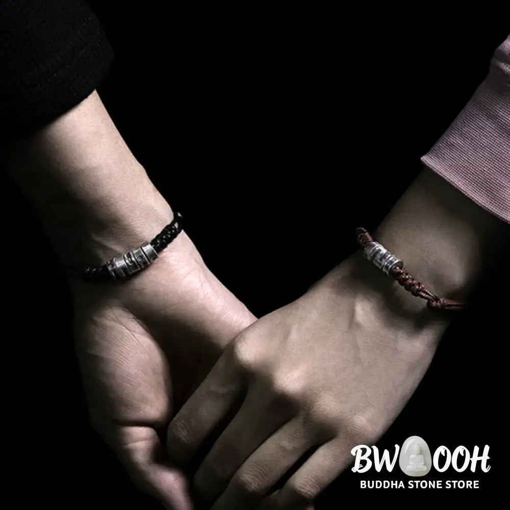 Buddha Stones 999 Sterling Silver Morse Code Wax Rope Blessing Bracelet - BWOOOH - Bracelet