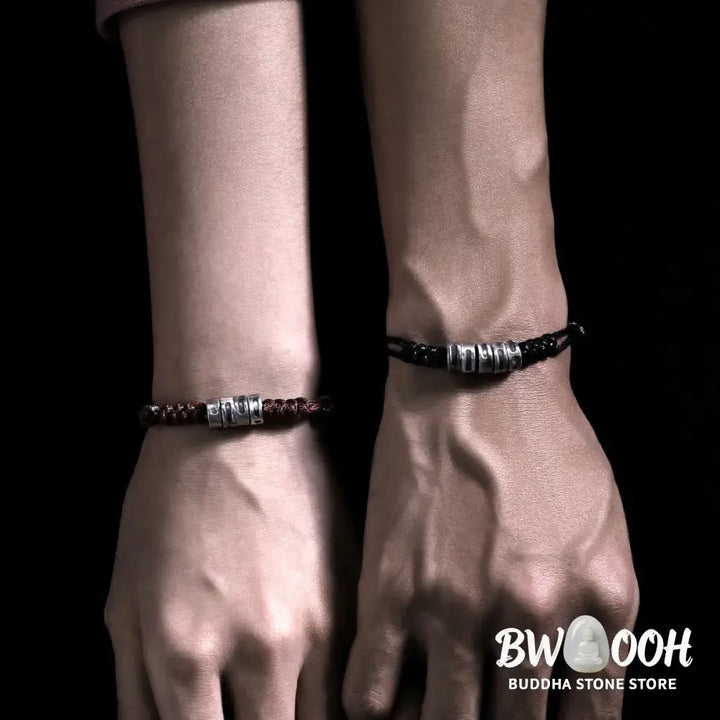 Buddha Stones 999 Sterling Silver Morse Code Wax Rope Blessing Bracelet - BWOOOH - Bracelet