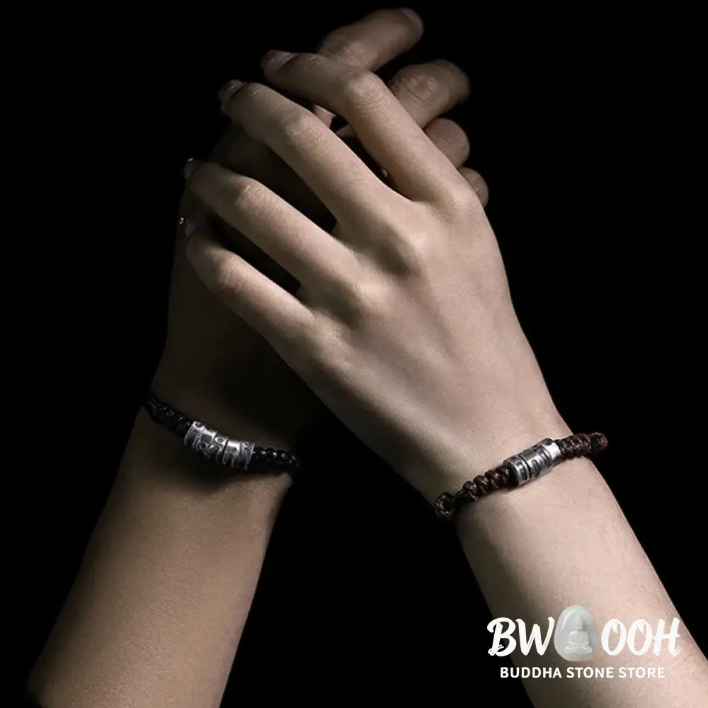 Buddha Stones 999 Sterling Silver Morse Code Wax Rope Blessing Bracelet - BWOOOH - Bracelet