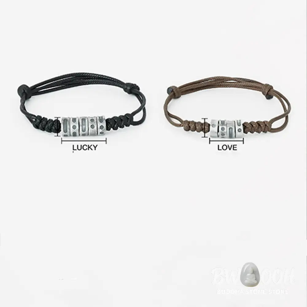 Buddha Stones 999 Sterling Silver Morse Code Wax Rope Blessing Bracelet - BWOOOH - Bracelet