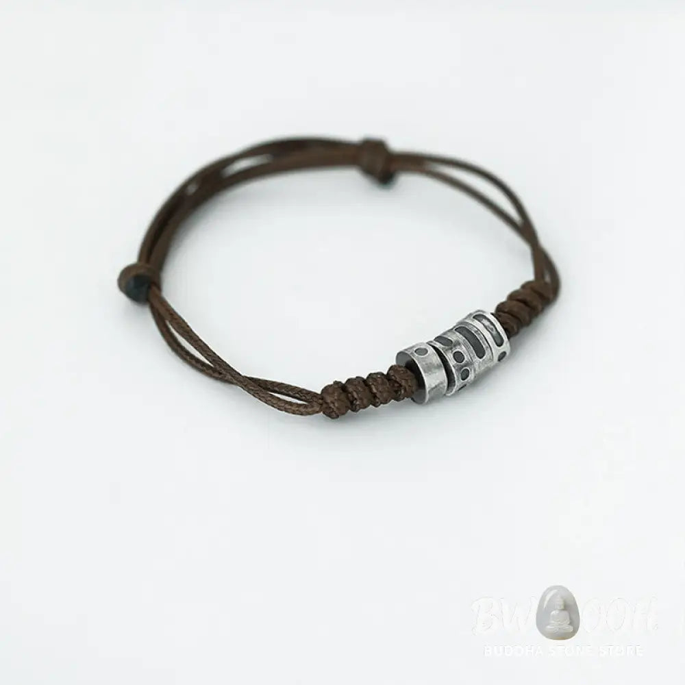 Buddha Stones 999 Sterling Silver Morse Code Wax Rope Blessing Bracelet - BWOOOH - Bracelet