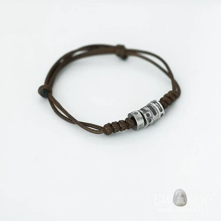Buddha Stones 999 Sterling Silver Morse Code Wax Rope Blessing Bracelet - BWOOOH - Bracelet
