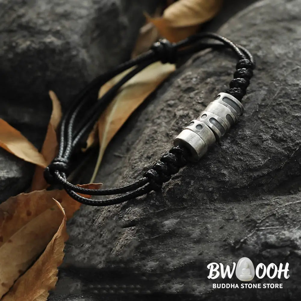 Buddha Stones 999 Sterling Silver Morse Code Wax Rope Blessing Bracelet - BWOOOH - Bracelet