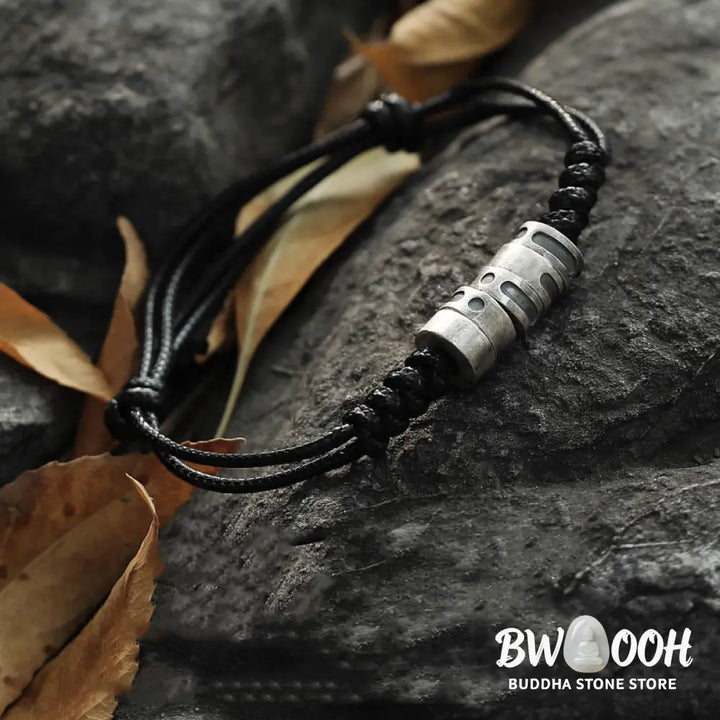 Buddha Stones 999 Sterling Silver Morse Code Wax Rope Blessing Bracelet - BWOOOH - Bracelet