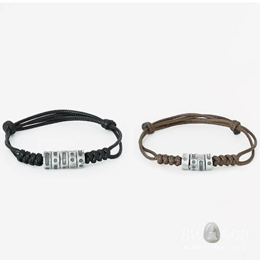Buddha Stones 999 Sterling Silver Morse Code Wax Rope Blessing Bracelet - BWOOOH - Bracelet