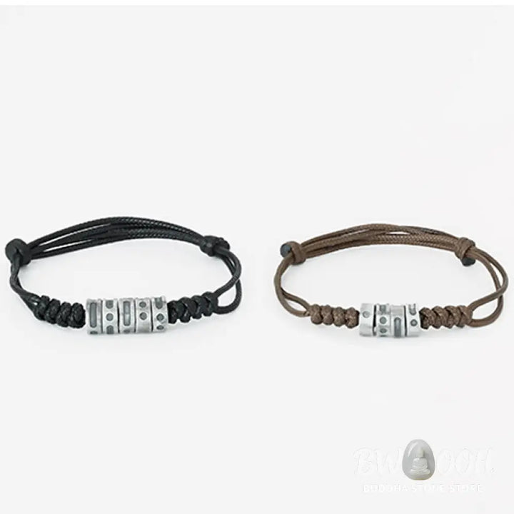 Buddha Stones 999 Sterling Silver Morse Code Wax Rope Blessing Bracelet - BWOOOH - Bracelet