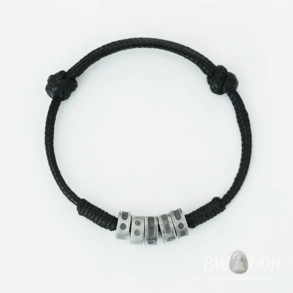 Buddha Stones 999 Sterling Silver Morse Code Wax Rope Blessing Bracelet - BWOOOH - Bracelet