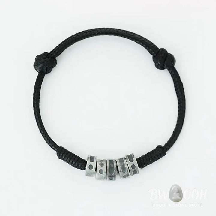 Buddha Stones 999 Sterling Silver Morse Code Wax Rope Blessing Bracelet - BWOOOH - Bracelet