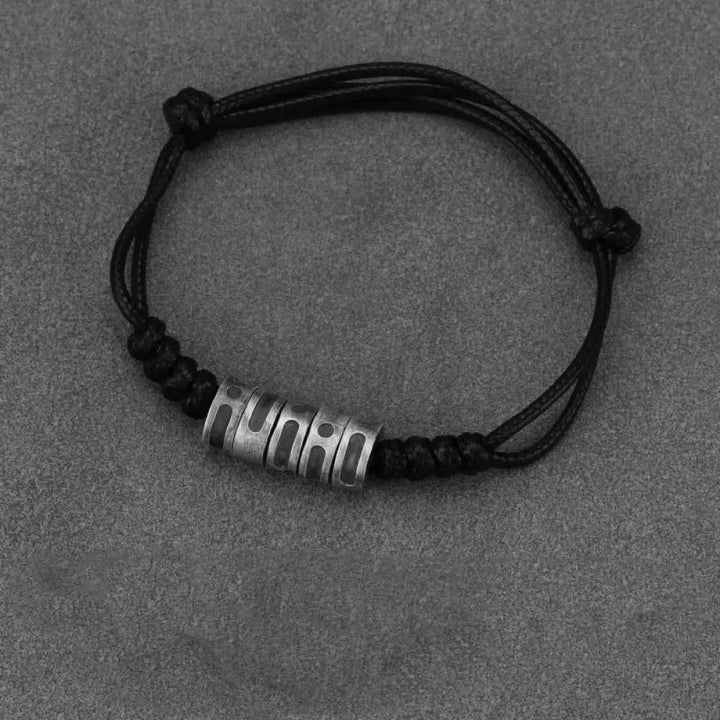 Buddha Stones 999 Sterling Silver Morse Code Wax Rope Blessing Bracelet - BWOOOH - 999 Sterling Silver Black Wax