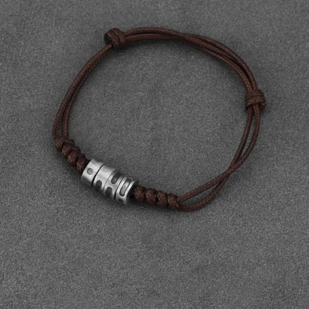 Buddha Stones 999 Sterling Silver Morse Code Wax Rope Blessing Bracelet - BWOOOH - 999 Sterling Silver Brown Wax