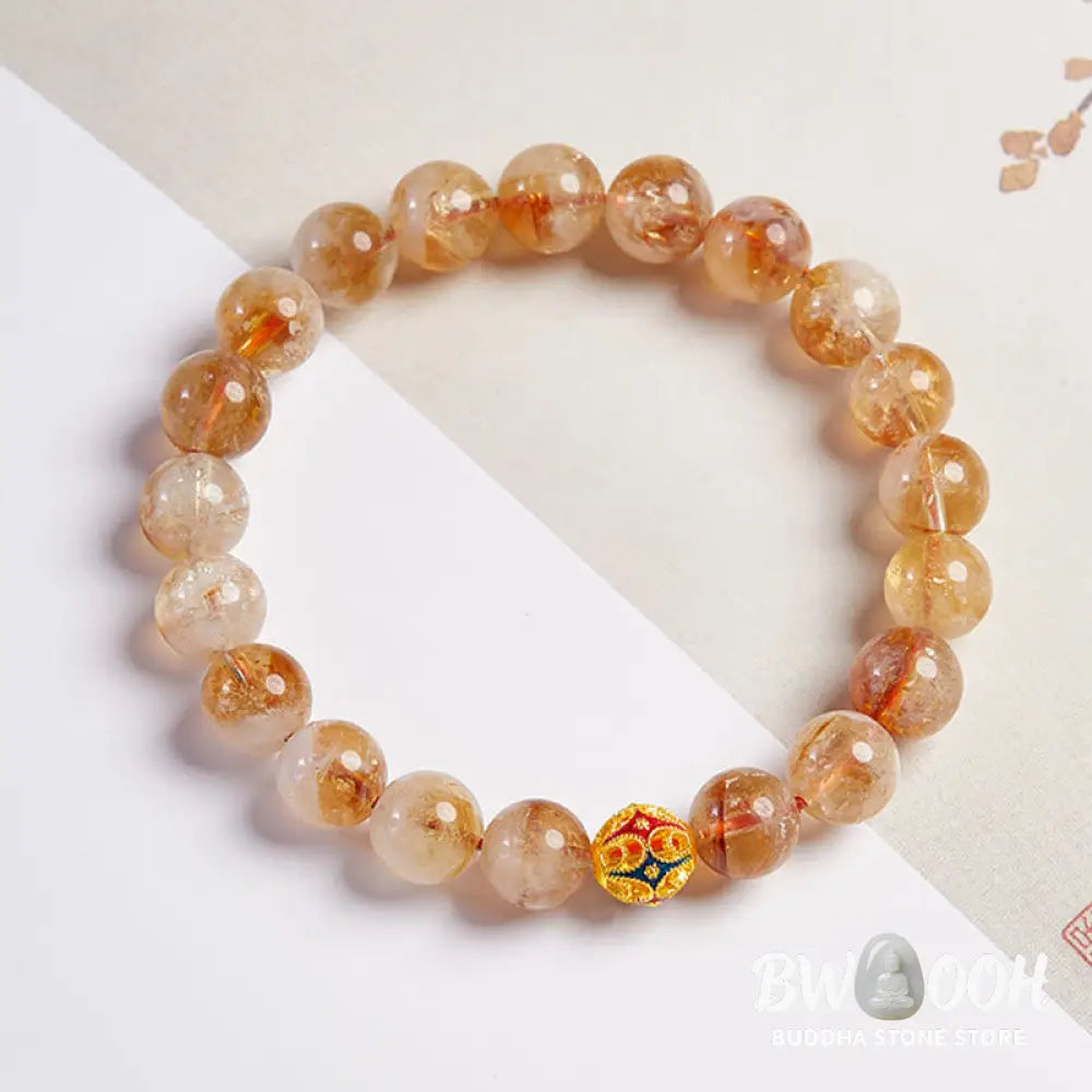 Buddha Stones 999 Sterling Silver Natural Citrine Flower Balls Beads Protection Bracelet - Citrine(Wrist